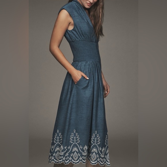 Anthropologie The Tommie Denim Eyelet Trim Dress Size Small NWT - Picture 4 of 16